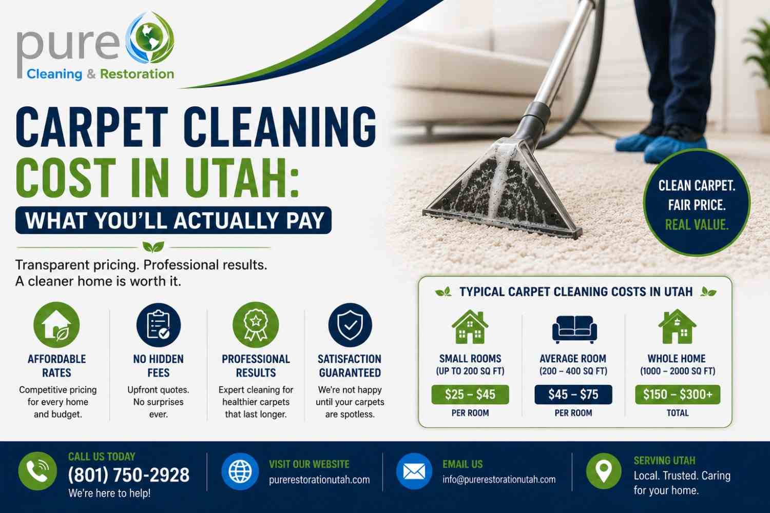 Professional carpet cleaning service in Utah showing carpet cleaning cost and deep cleaning for residential carpets.