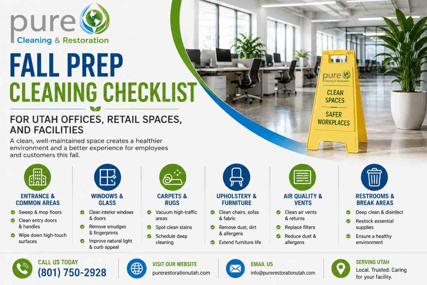 Fall prep cleaning checklist for Utah offices, retail spaces, and commercial facilities with professional cleaning services.